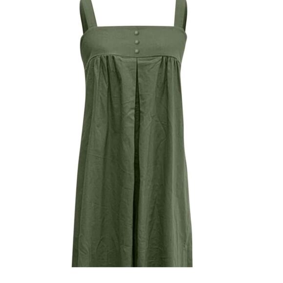 NEW Linen Soft Cotton Sleeveless Loose Jumpsuit Adjustable Straps L Olive Green - Picture 3 of 15